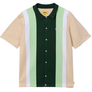 Men's GOLF WANG Green / Beige Knit Short Sleeve Button Up Polo - Size XL